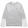 Comme Des Garçons Play STRIPED WHITE SLEEVE T-SHIRT -NIke Shop commedesgarconsplaySTRIPEDWHITESLEEVEMENST SHIRTGREYWHITESP1T320 1