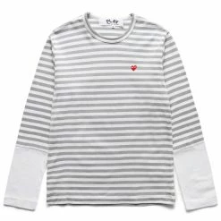 Comme Des Garçons Play STRIPED WHITE SLEEVE T-SHIRT