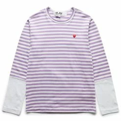 Comme Des Garçons Play STRIPED WHITE SLEEVE T-SHIRT